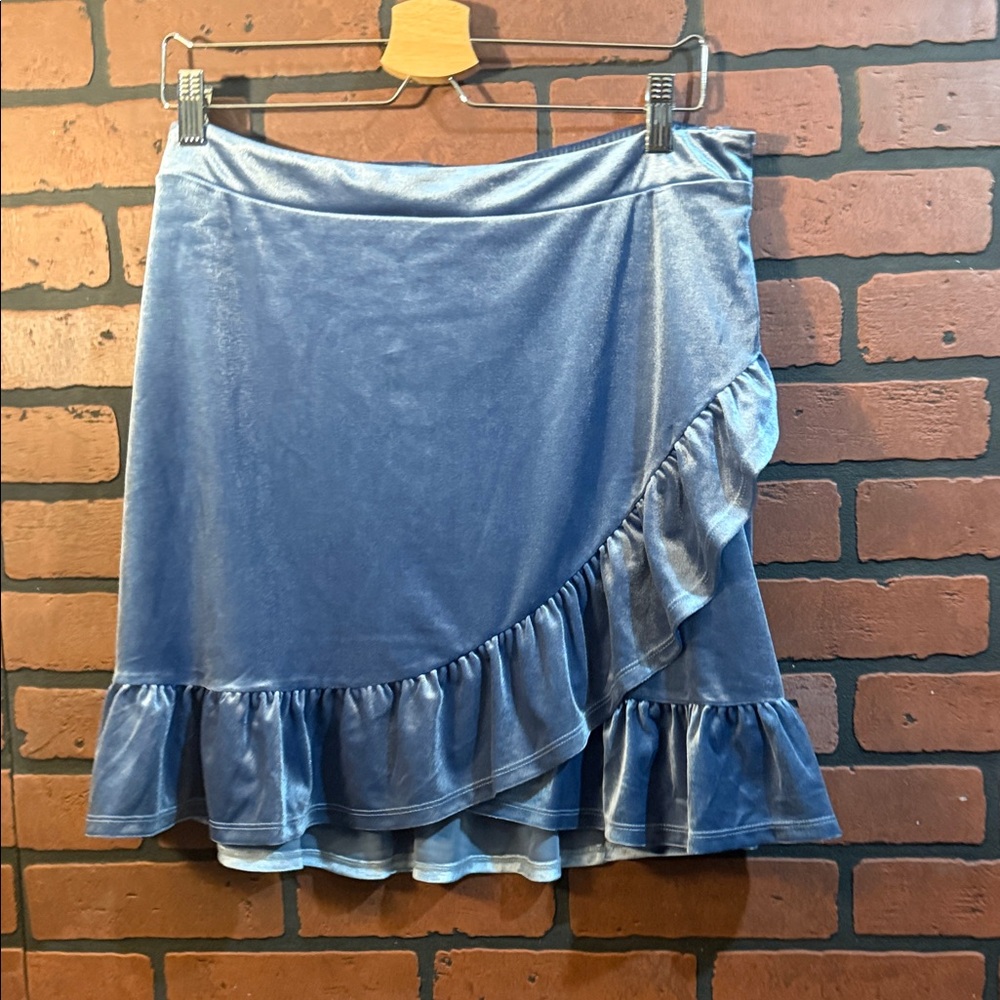 LC Lauren Conrad Asymmetrical Blue Velvet Skirt